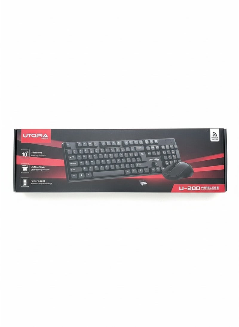 Utopia U-200 Wireless Keyboard and Mouse Combo, English/Arabic, 2.4GHz, 10m Range – Multicolor - Image 4